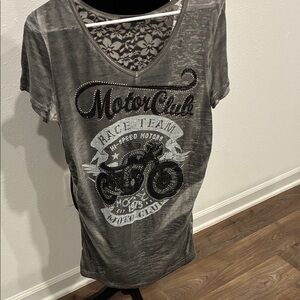 Gray Graphic Tee with Studded Design